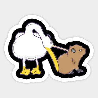 Pelican Tries to Eat Capybara Funny Cute Kawaii Meme Sticker